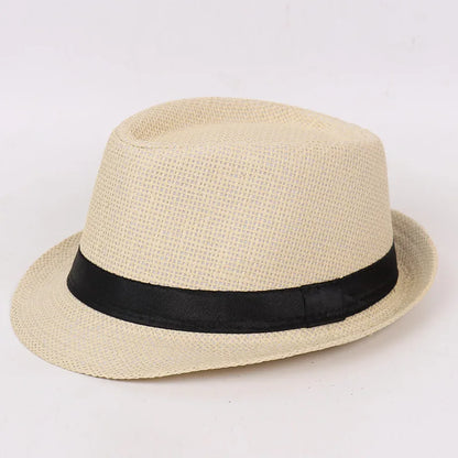 Jazz Hat British Style Linen Solid Color Hat for Men and Women Rolled Brim Couple Style Sun Hat Paper Straw Hat