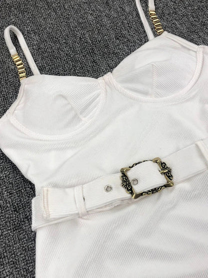 Sexy Push Up Underwire Swimwear Women Solid White Black Padded Buckle One Piece Swimsuit Beach Bathing Suit Bodysuit Monokini