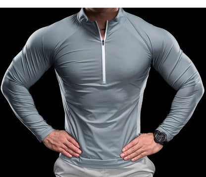 2024 New Men Sports T-shirt Gym Fitness Tops Running Training Clothes Autumn Round Neck Quick-drying Breathable Long Sleeves