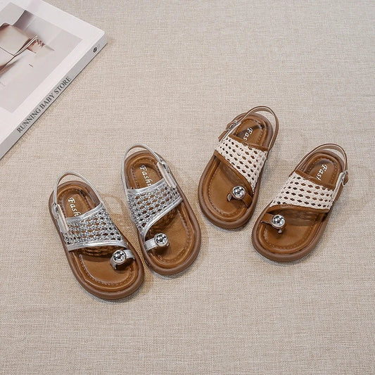 Children's Shoes Girls Flip-flops 2025 Brand Summer Sandals for Kids Fashion Braided Beach Shoes Princess Flat Slingbacks I05281