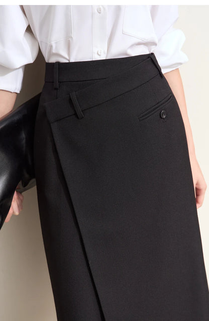 Minimalism 2024 Autumn Skirts for Women New Commuter Intellectual One-piece Wrap A-line Solid Slim Blazer Skirt 12443019