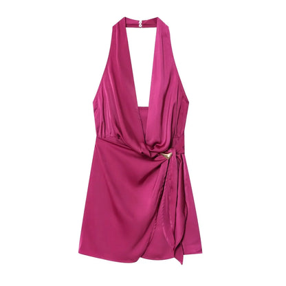 sexy Dress for Women Fashion Summer New Sleeveless Backless brown Hanging neck collar Chic Female Evening Dresses Mujer