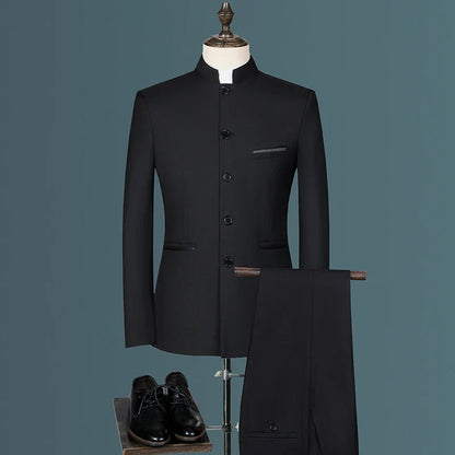 Suit (Blazer+ Vest + Pants) Men's Fashion Gentleman Business Outdoor Standing Collar Gentleman Wedding Work Casual MAO Suit