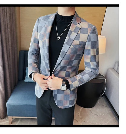 British Style Luxury Plaid Suit Jacket 2025 Spring New Men High-end Business Slim Blazers Groom Wedding Social Party Dress Coats
