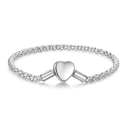 925 Sterling Silver Heart Love 3mm Chain Charm Bracelet for Women, High Quality Bracelet Fit for DIY Beads & Pendant