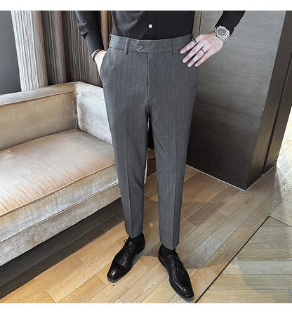 High Quality Striped Suit Pants 2025 Autumn New Fashion Slim Fit Business Elastic waisted Pants Male Wedding Party Trousers