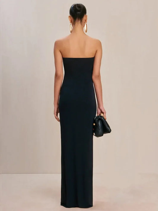 2025 Women Celebrity Sexy Strapless Backless Black Maxi Long Bodycon Bandage Dress Elegant Evening Club Party Outfit