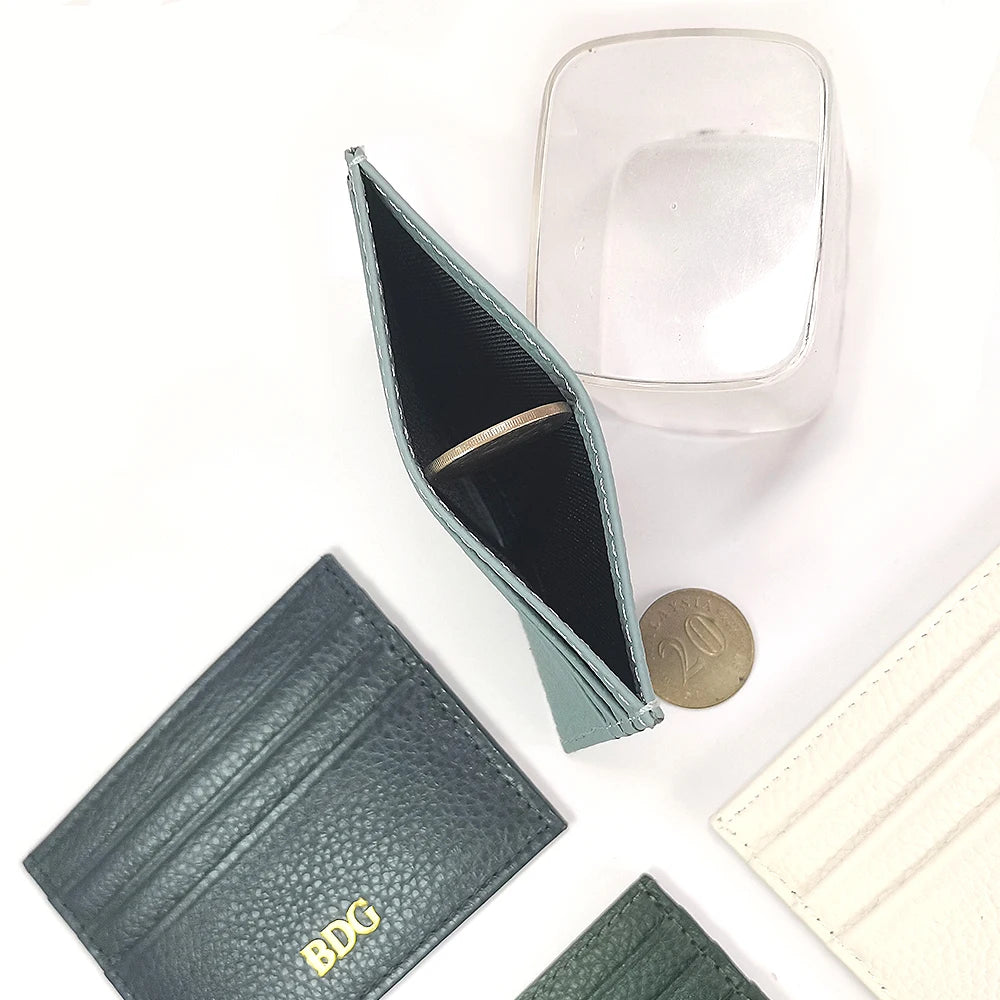 Porte-cartes en cuir de vachette avec logo personnalisé pour femme et homme, sac à cartes fin en cuir véritable, gravure du nom, portefeuille de luxe décontracté