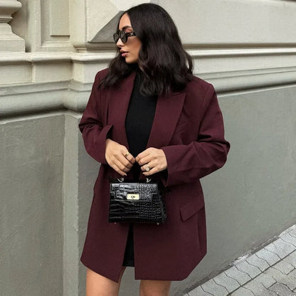 2025 Women's Red Blazers Office Wear Woman Elegant Burgundy Fitted Outerwears Chic Suit Jacket High Quality Women's Blazer
