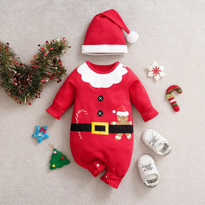 Prowow 0-18M Baby Christmas Costume Cartoon Deer Jumpsuit With Santa Hat Christmas Baby Romper For Newborn New Year Costume