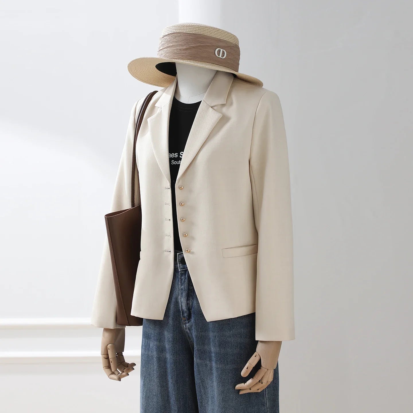 Women Vintage Brown Blazer Jacket Long‑Sleeve Single‑Breasted Lapel Suit Coat Ladies Casual Streetwear Office Slim‑Fit Outerwear
