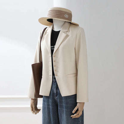 Women Vintage Brown Blazer Jacket Long‑Sleeve Single‑Breasted Lapel Suit Coat Ladies Casual Streetwear Office Slim‑Fit Outerwear
