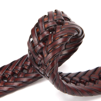 Men Belts Genuine Leather LONG Large Pin Buckle Metal Automatic Buckle High Quality Braided Vintage Casual for Jeans Women Strap