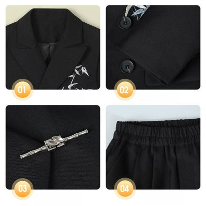 High Quality Embroidery Suit Set 4 Pieces For Kids Piano Performance,Handsome Double Breasted Boys Suits Photography Wear