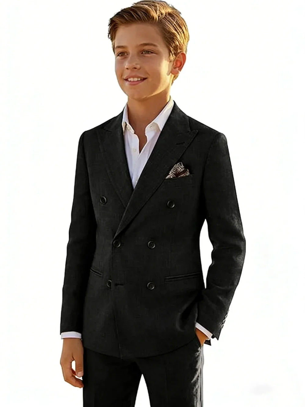 Boys Linen Suit Set 2 Pieces Banquet Party Wear Double Breasted Kids Tuxedo With Jacket Pants For Birthday Gift Elegant Suits