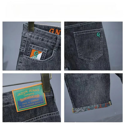 Summer New Men's Embroidered Denim Shorts Fashion Straight Slim Personality Streetwear Jeans Male Bermuda Male Short Pants