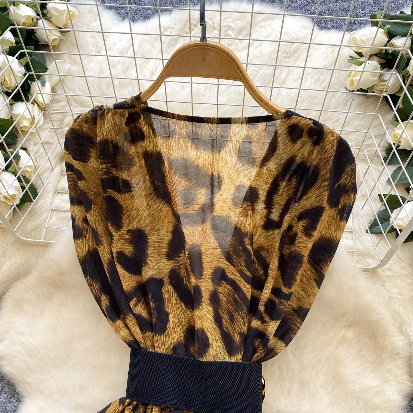 American Sexy Leopard Blouse Women Croess V Neck With Belt Skinny Mesh Top 2025 Summer Streetwear Irregular Tank Top