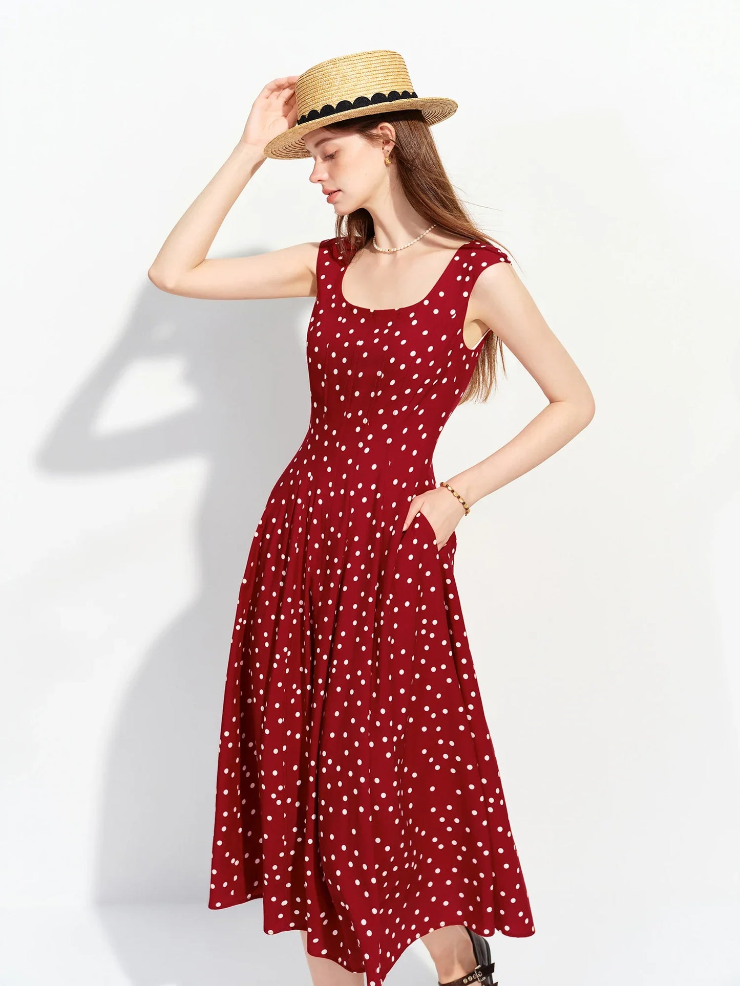 2026 Summer Women's Polka Dot Print Sleeveless Lightweight Dress - French Vintage Charm for Daily and Vacation Wear