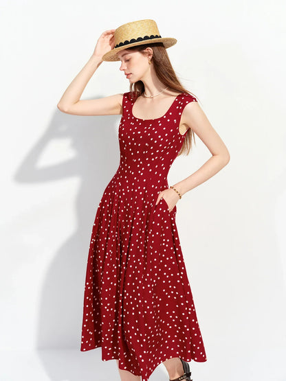 2026 Summer Women's Polka Dot Print Sleeveless Lightweight Dress - French Vintage Charm for Daily and Vacation Wear