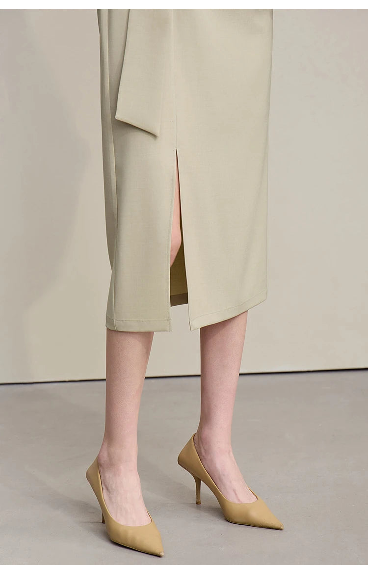 Women's Skirt 2026 Spring New H-Line Elegant Anti-wrinkle Split Skirt Solid Mid-length Versatile Woman Clothes 12621005
