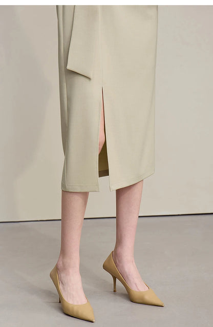 Women's Skirt 2026 Spring New H-Line Elegant Anti-wrinkle Split Skirt Solid Mid-length Versatile Woman Clothes 12621005