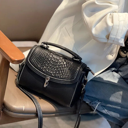 Genuine Leather Women Bag Fashionable Purse for Lady Temperament Crossbody Square Shoulder Bag Cow Leather Versatile Handbag