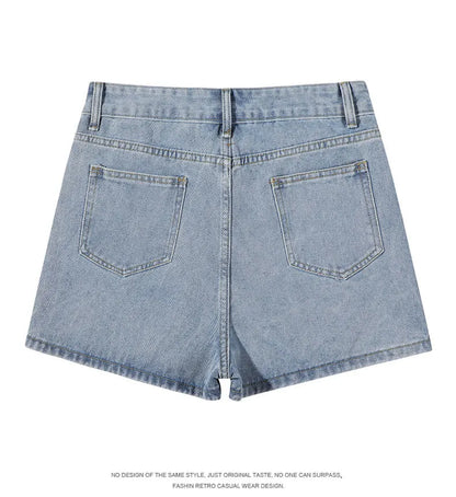 2026 Summer Women High Waist A-line Shorts Light Color Fake Two-piece Design Elegant Slimming Hot Girl Pants Denim Short Skirt