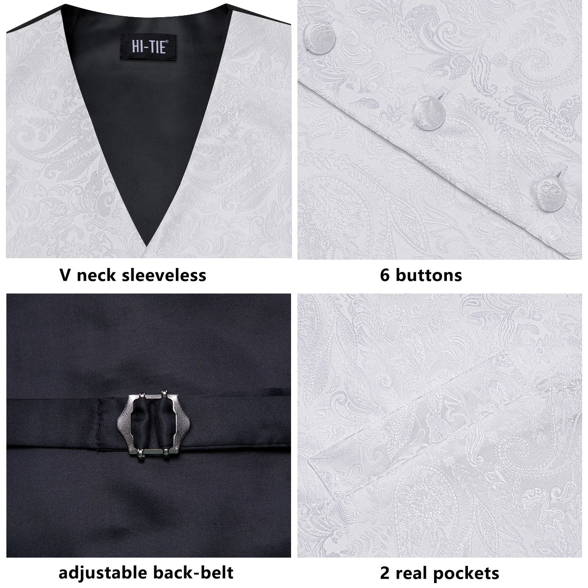 Men's Floral Vest & Tie Hanky Cufflinks Set – Formal Biege Grey White Waistcoat for Weddings Events Party Gift