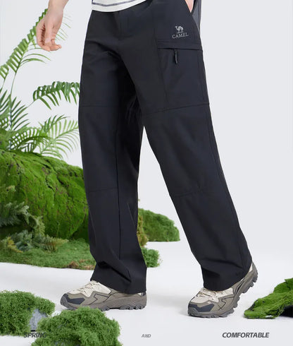 Men's Outdoor Hiking Pants 2026 Summer Sports Waterproof Straight Paratrooper Light Loose Mountaineering Pants