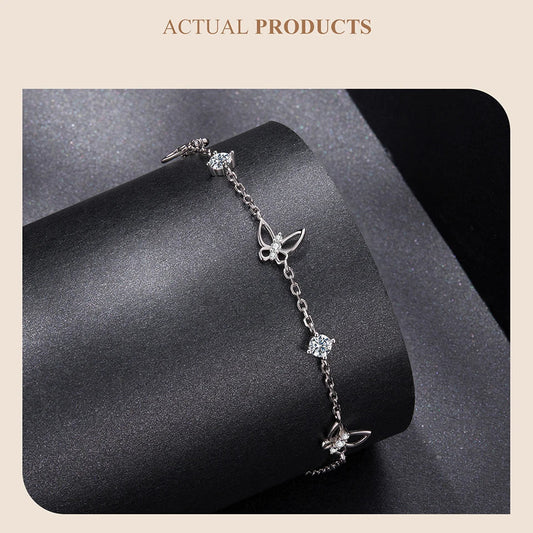 Bracelet Papillon Creux en Moissanite, Réglable, en Argent Sterling 925, Chaîne de Poignet pour Femme Ado, Cadeau Romantique