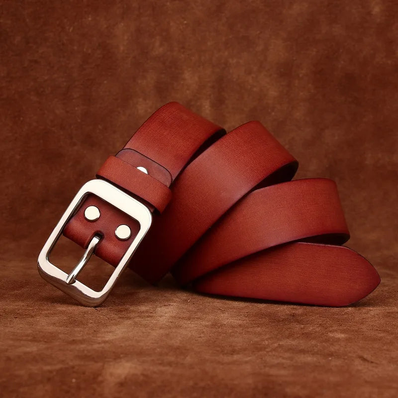 3.8CM Pure Cowhide Stainless Steel Needle Buckle Genuine Leather Casual Jeans Belt Men High Quality Luxury Male Strap Cintos