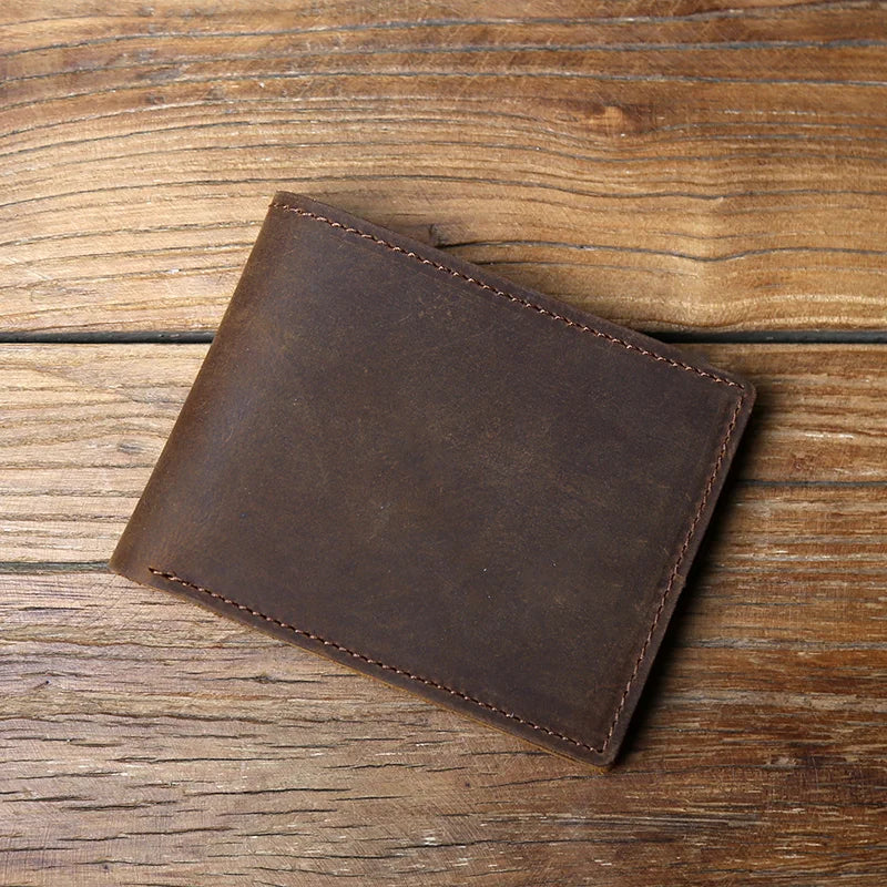 Retro Men's Genuine Leather Wallet Top Layer Cowhide Short Wallet with Crazy Horse Leather Zero Wallet Card  ID Bag
