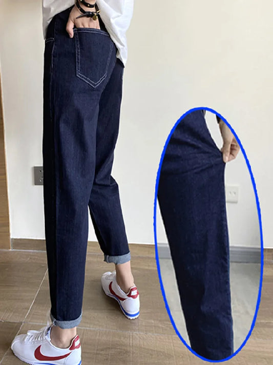 Slimming Straight Leg Jeans High Waist Cotton Stretch Denim Spring Autumn Women's plus Size Carrot Pants Casual Classic Sle