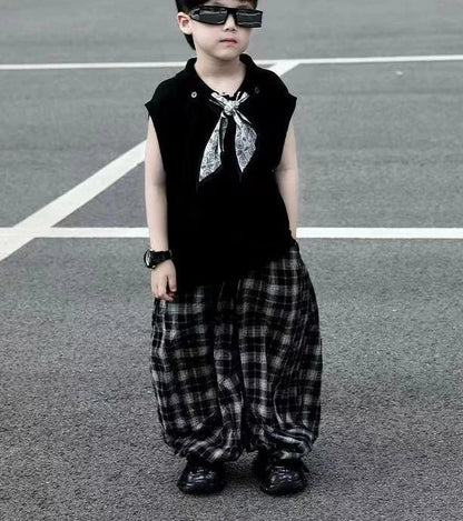Mosquito Proof Knitted Pants Junior Boys' Summer Clothing Kids Clothes Korean Children Top Bottom Set Boy Boy's Children's Suit