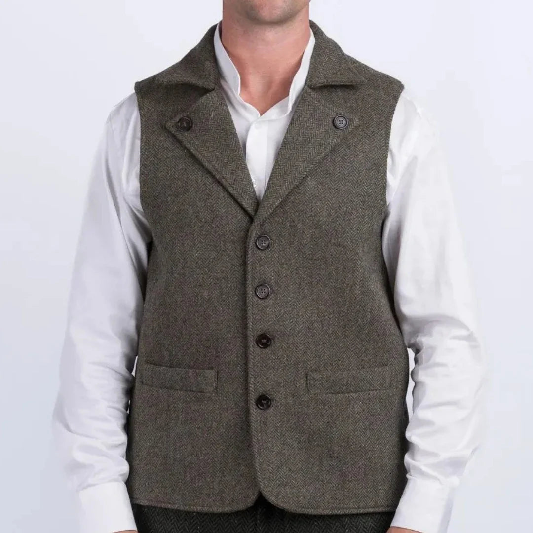 Men Vest Coffee Herringbone With Lapel Single Button Waistcoat For Wedding Party Commute Business Office Work Daily Casual Vest