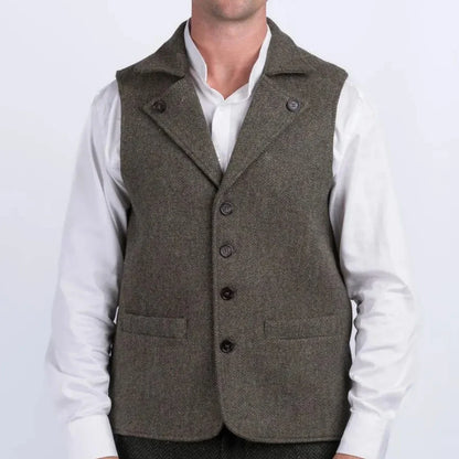 Men Vest Coffee Herringbone With Lapel Single Button Waistcoat For Wedding Party Commute Business Office Work Daily Casual Vest