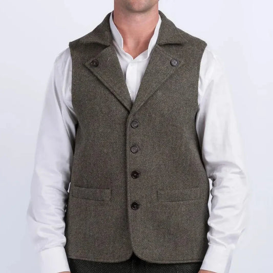 Men Vest Coffee Herringbone With Lapel Single Button Waistcoat For Wedding Party Commute Business Office Work Daily Casual Vest