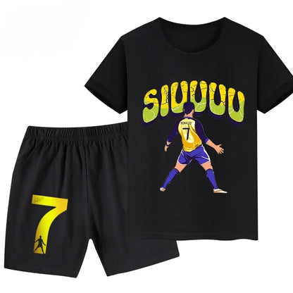 Summer Ronaldo Printed Children's Set Short-sleeved Shorts Suit Sports Kid T-shirt 2-piece Set Street Fashion Boys Baby Clothing
