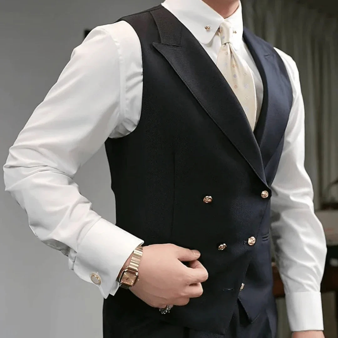 Men Vest White Double Button Solid With Lapel Waistcoat For Wedding Birthday Banquet Party Business Work Daily Men Suit Vest