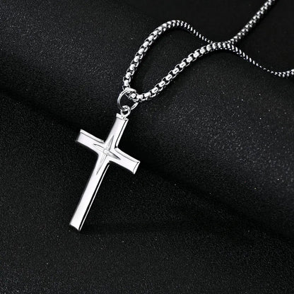 2.2mm Moissanite 925 Sterling Silver Cross Pendant Necklace Stainless Steel Rollo Chain for Men Fashion Party Daily Gift