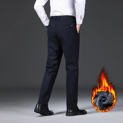 97% Cotton Straight Velvet Casual Pants Men Stretch Loose Classic Business Warm Trousers High Quality Winter Thick Fleece Pants
