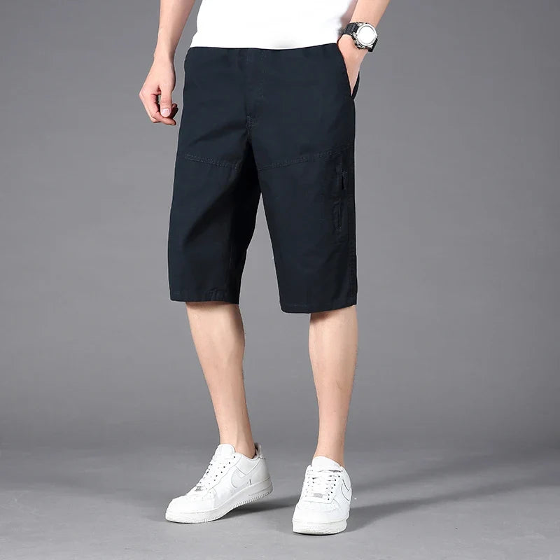 Men Cargo Shorts Zipper Pocket Loose Casual Big Size Shorts Big and Tall Cotton Knee Shorts