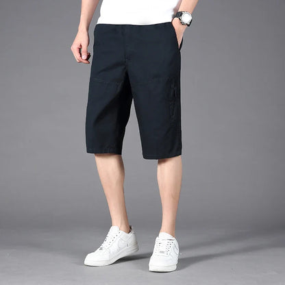 Men Cargo Shorts Zipper Pocket Loose Casual Big Size Shorts Big and Tall Cotton Knee Shorts