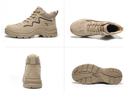 Reflective Strip Design Safety Work Shoes For Men Cow Suede Leather Indestructible Construction Boots Steel Toe Male Footwear
