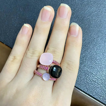 3Pcs/Set Nudo Ring Stacking Set for Women Mix Color Candy Crystal Inlay Zircon Amethyst Blue Topaz Round Jewelry Gift