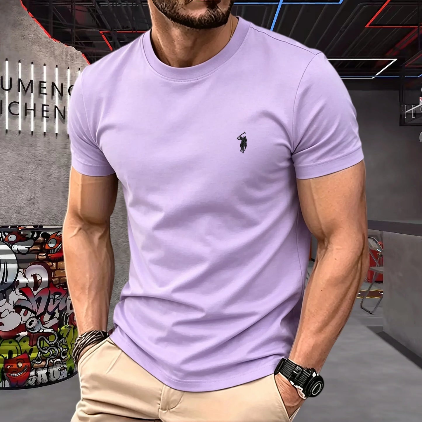 100% pure cotton high-quality brand round neck short sleeved men's 2026 summer fashion pony embroidery T-shirt casual sports top