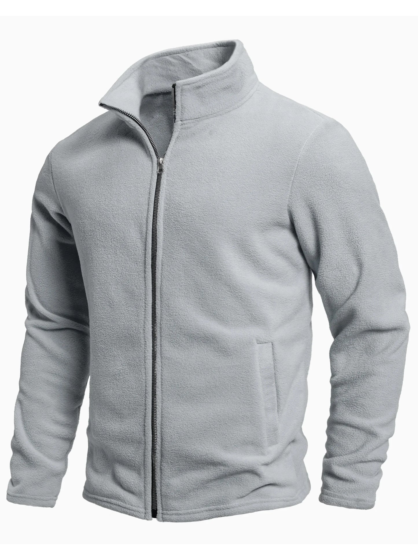 Men's Spring and Autumn Solid Color Fleece Warm Top, Comfortable Zippered Cardigan for Men's Outdoor Leisure