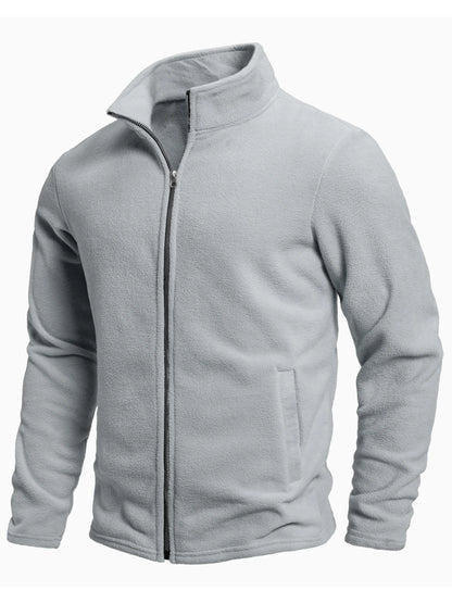 Men's Spring and Autumn Solid Color Fleece Warm Top, Comfortable Zippered Cardigan for Men's Outdoor Leisure