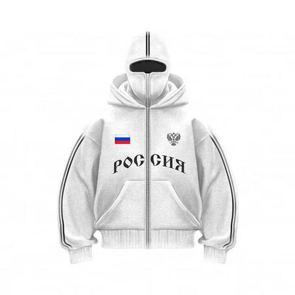 Y2K Clothes Men's Hip Hop Autumn Russia Hot Sale Vintage Double Zip Hoodies Lettering Graphic Hoodies Sweatshirts Casual Jacket