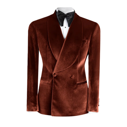 Vintage Velvet Wedding Tuxedos Jacket Double Breasted Men Blazers Suit Peaked Lapel Groom Wear Party Sport Coats Customized